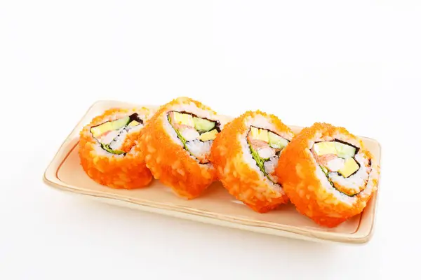 Lahodné Sushi Rolls Čerstvými Plody Moře — Stock fotografie