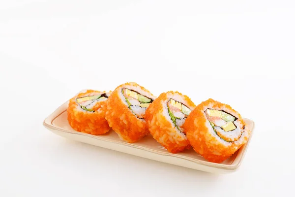 Utsökt Sushi Rullar Med Färska Skaldjur — Stockfoto