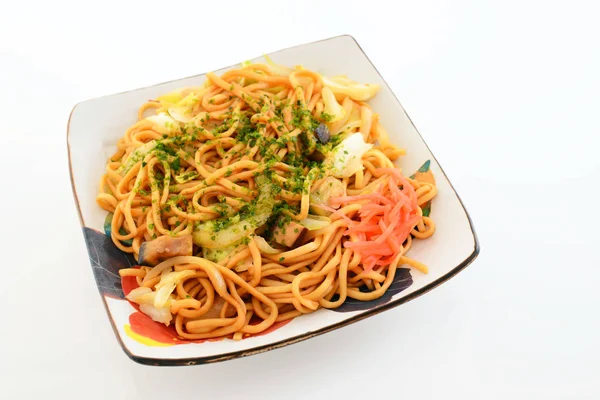 Ιαπωνική Κουζίνα Τηγανισμένα Noodles Yakisoba — Φωτογραφία Αρχείου