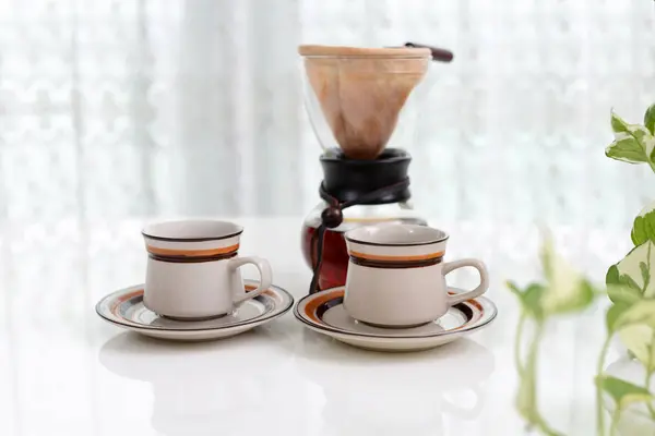 Csésze Kávé Asztalra Coffee Mill — Stock Fotó