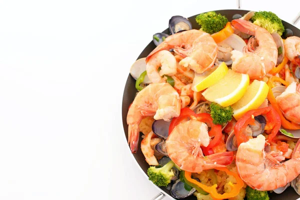 Delicious Paella Seafood Frying Pan — Stock Photo, Image