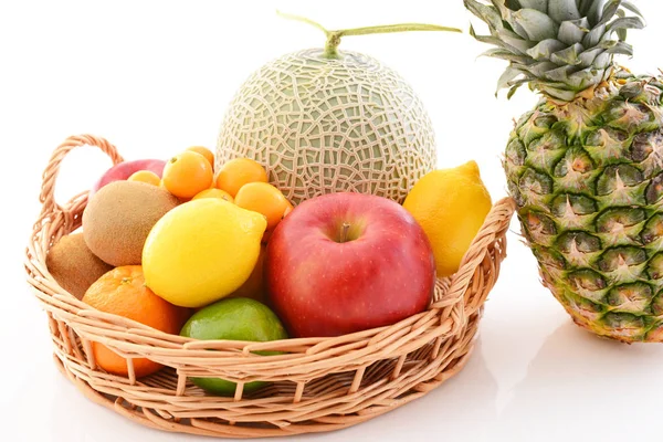 Deliciosas Frescas Frutas Variedade Fundo Branco — Fotografia de Stock