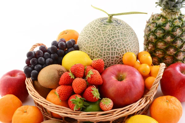 Deliciosas Frescas Frutas Variedade Fundo Branco — Fotografia de Stock