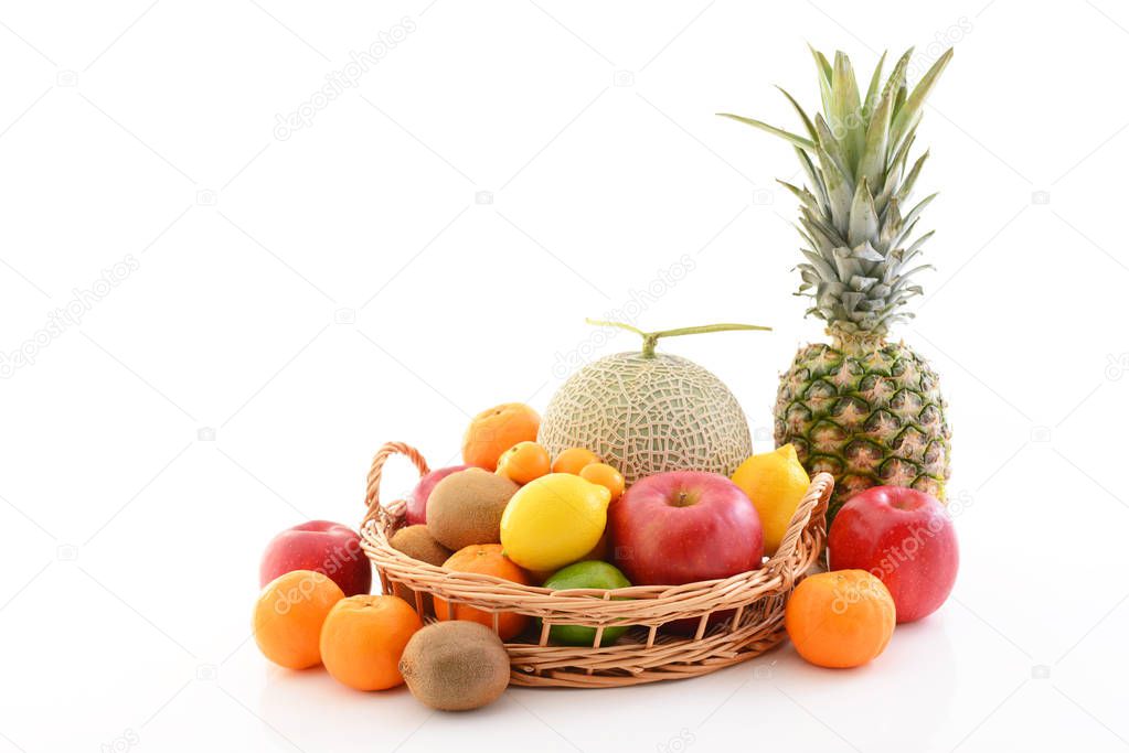 Delicious and fresh variety fruits on white background