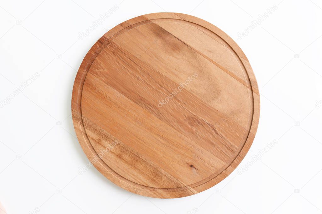 Wooden tray isolated on white background