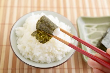 Japanese dried seaweed with a bowl of rice