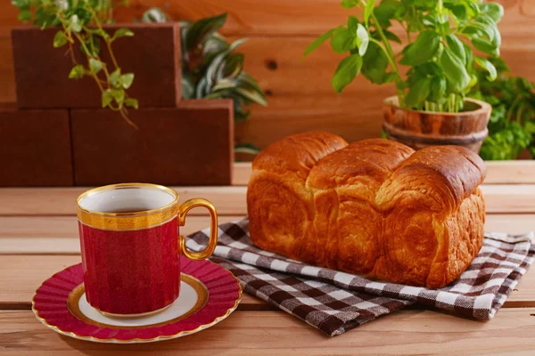 Ontbijt Van Koffie Brood — Stockfoto