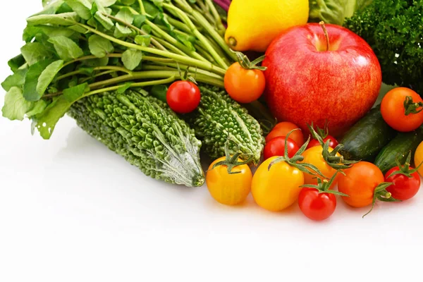 Verse Groenten Fruit Witte Achtergrond — Stockfoto