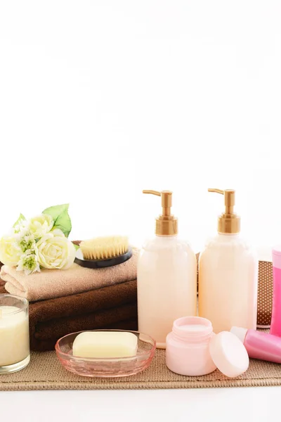 Bath products on a white background