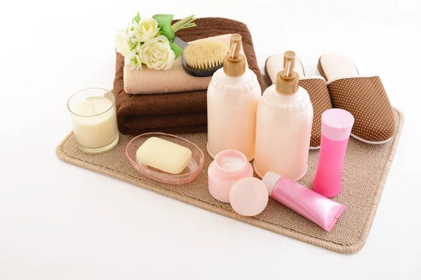 Bath products on a white background