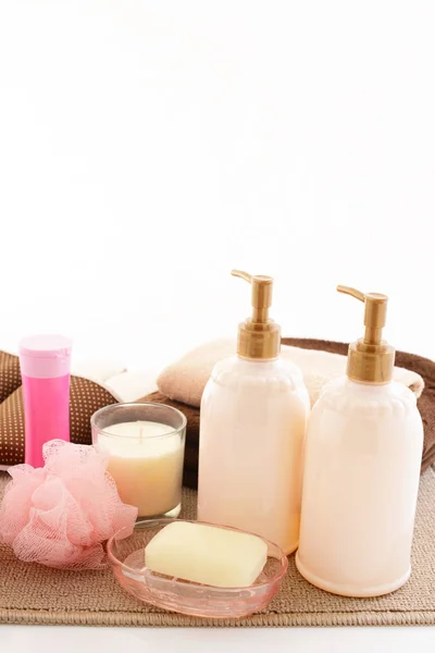 Bath products isolated on white background