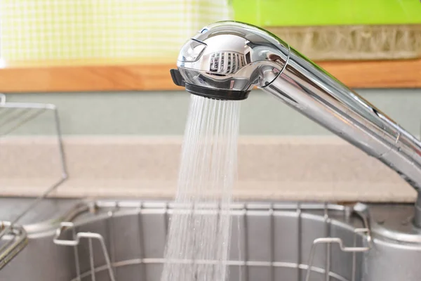 Stainless Steel Kitchen Faucet Sink Running Water — Stock Photo, Image