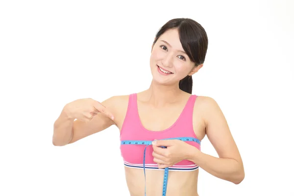 Young Woman Measuring Her Breast — Stock Photo, Image