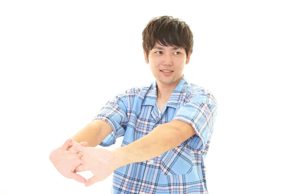 Lächelnder Asiatischer Mann Pyjama — Stockfoto