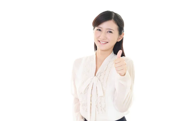 Smiling Woman Thumbs — Stock Photo, Image