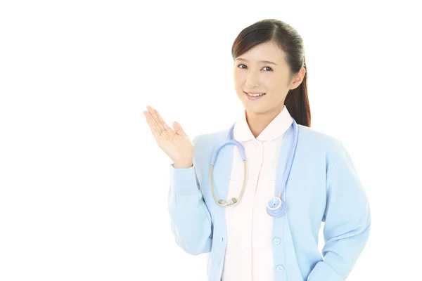 Smiling Female Nurse Isolated White Background — Stock Photo, Image