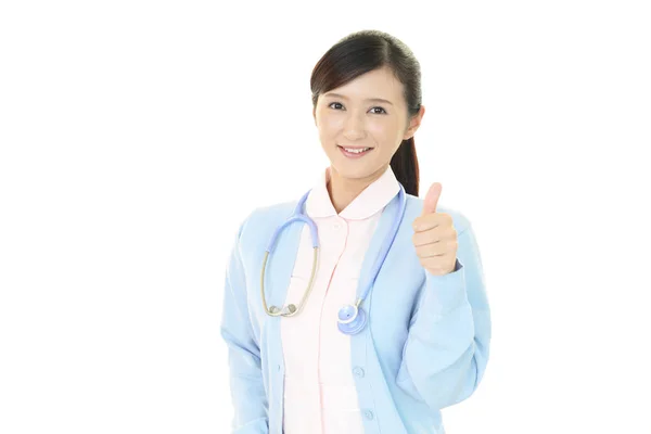 Perawat Wanita Tersenyum Terisolasi Latar Belakang Putih — Stok Foto
