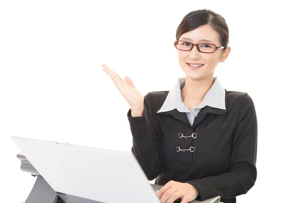 Business Woman Shows Way — Stock Photo, Image