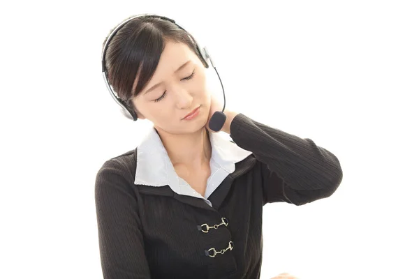 Call Center Operator Who Has Shoulder Pain — Stock Photo, Image