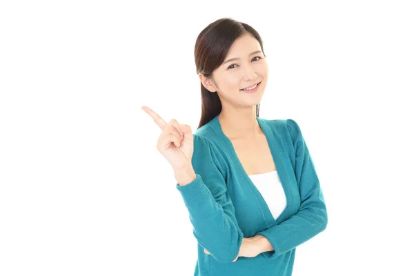 Woman Pointing Her Finger — Stock Photo, Image