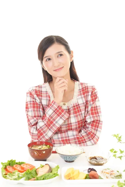 Asiatische Frau Beim Frühstück — Stockfoto