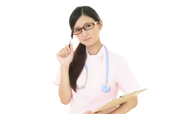 Worried Nurse Isolated White Background — Stock Photo, Image