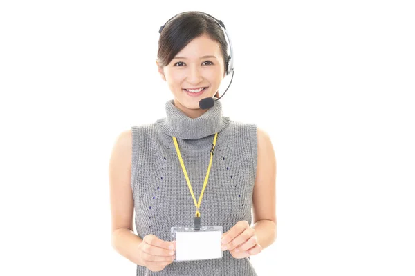 Call Center Vrouw Met Hoofdtelefoon — Stockfoto