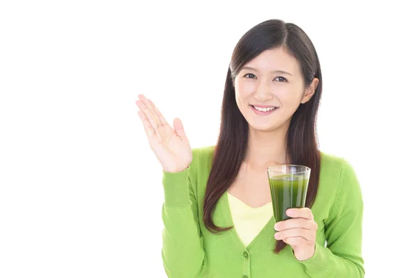 Femme Buvant Verre Jus Légumes — Photo