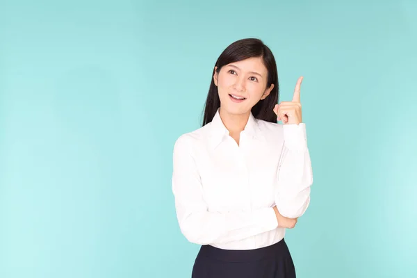 Office Lady Smiling Isolated Blue Background — Stock Photo, Image