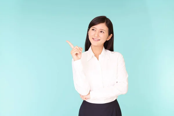 Woman Pointing Her Finger — Stock Photo, Image