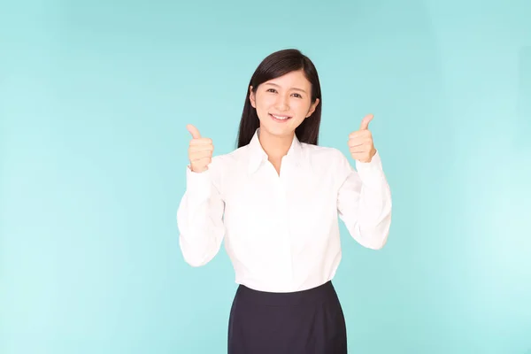 Smiling Woman Thumbs — Stock Photo, Image