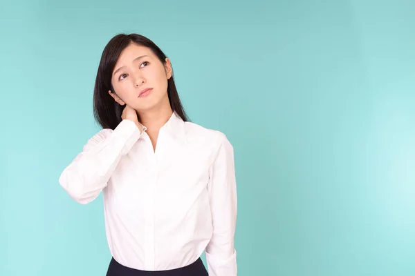 Mujer Asiática Siente Cansada Estresada —  Fotos de Stock