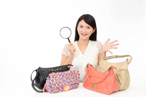 Smiling Young Woman Bags — Stock Photo, Image