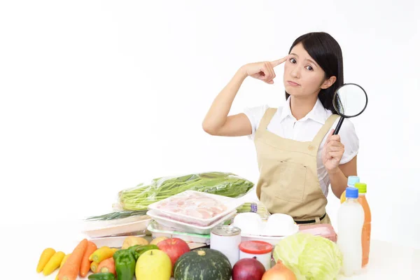 Unbehaglich Asiatisch Husewife Mit Kochen Zutaten — Stockfoto