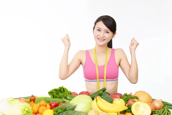 Mujer Joven Saludable Con Frutas Verduras — Foto de Stock