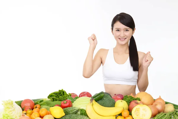Mujer Joven Saludable Con Frutas Verduras —  Fotos de Stock