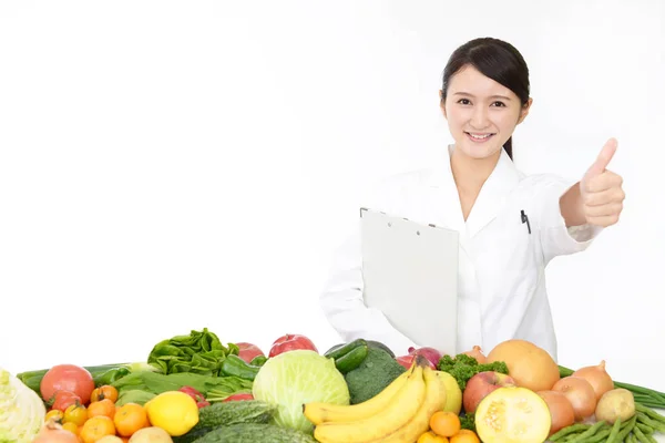 Image Une Diététiste Agréée Avec Fruits Légumes — Photo