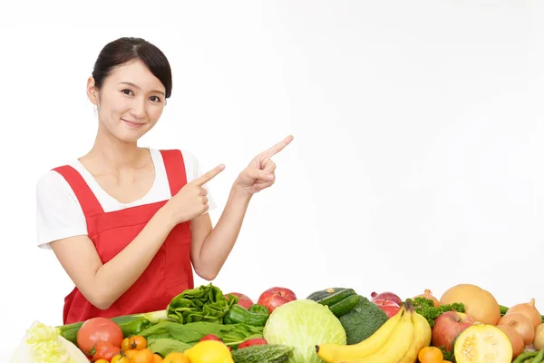 Picture Asian Woman Fruits Vegetables — Stock Photo, Image