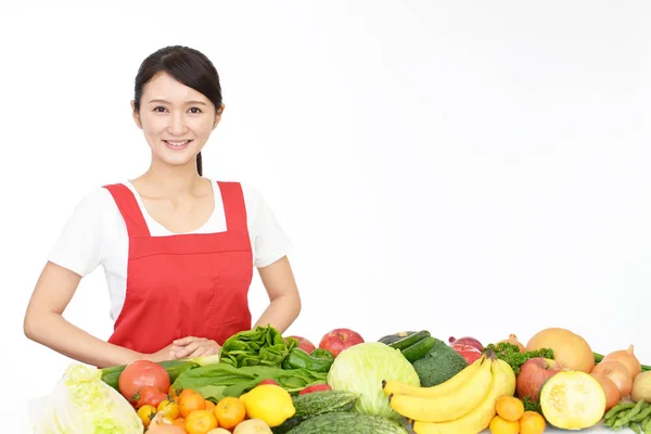 Picture Asian Woman Fruits Vegetables — Stock Photo, Image