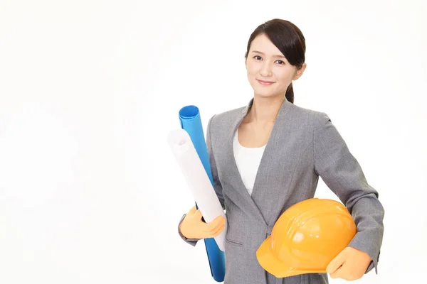 Mujer Negocios Asiática Con Casco —  Fotos de Stock