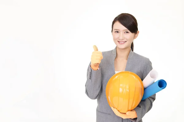 Mujer Negocios Asiática Con Casco —  Fotos de Stock