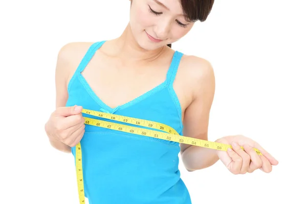 Young Woman Measuring Her Breast — Stock Photo, Image