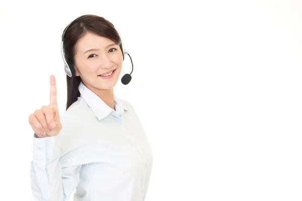 Smiling Call Center Operator Isolated White Background — Stock Photo, Image