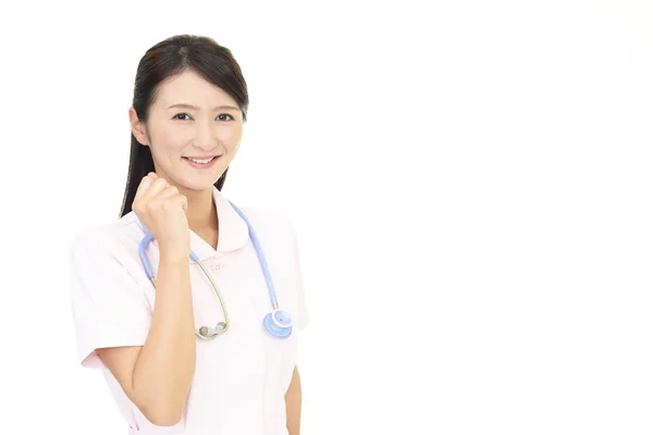 Sorridente Infermiera Femminile Isolato Sfondo Bianco — Foto Stock