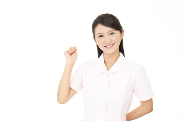 Enfermeira Sorridente Isolada Fundo Branco — Fotografia de Stock