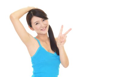 Beyaz arka planda izole edilmiş çekici Asyalı kadın.