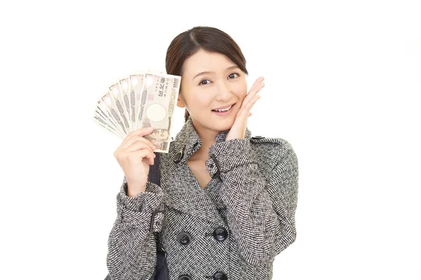 Mujer Joven Sonriente Con Dinero —  Fotos de Stock