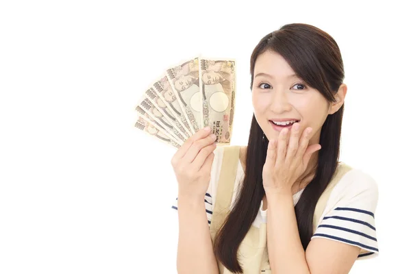 Hausfrau Mit Geld Isoliert Auf Weißem Hintergrund — Stockfoto
