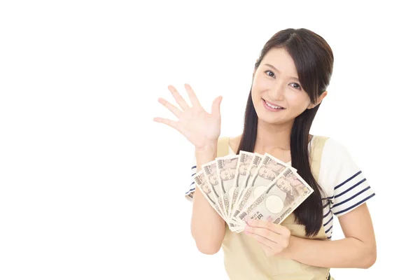 Hausfrau Mit Geld Isoliert Auf Weißem Hintergrund — Stockfoto