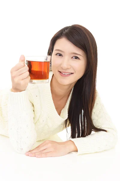 Woman Enjoys Having Tea — Stock Photo, Image